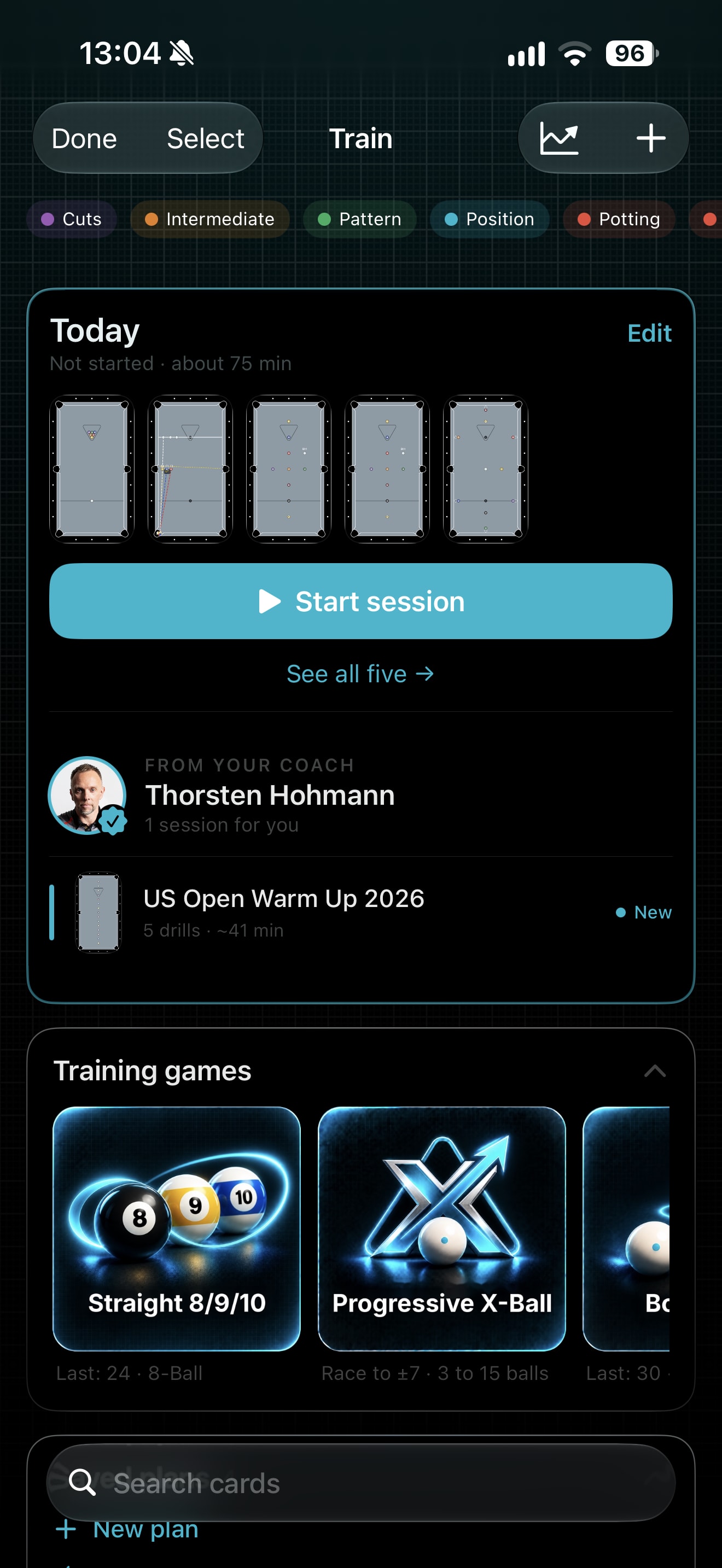 Train in the Cuenetics app: today’s session, a plan from the coach, and training games